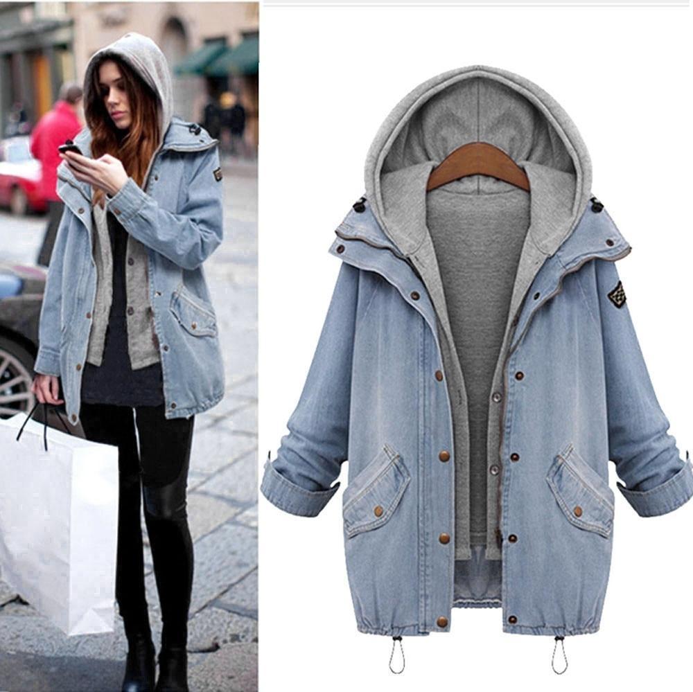 Women's Patchwork Hooded Denim Jacket For Winter