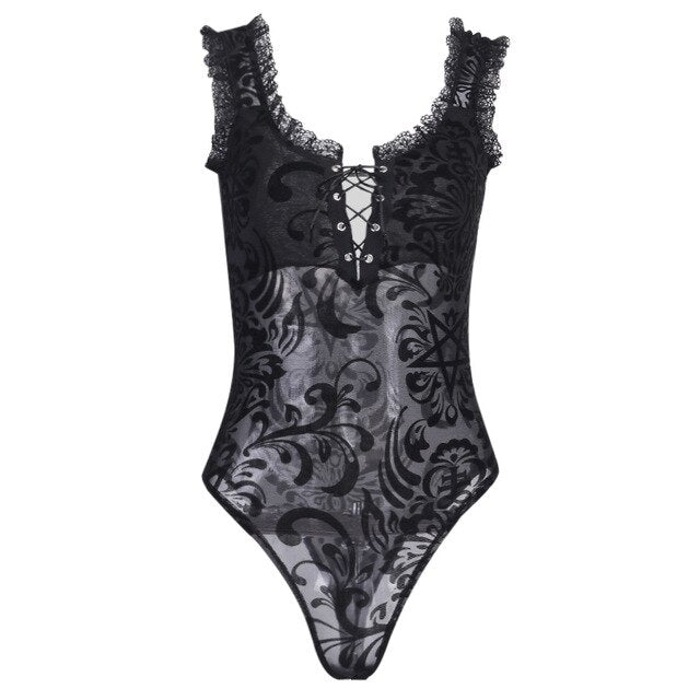 Lace Mesh Bodysuit - Let's Be Gothic, nightwear, clothing, punk, dark