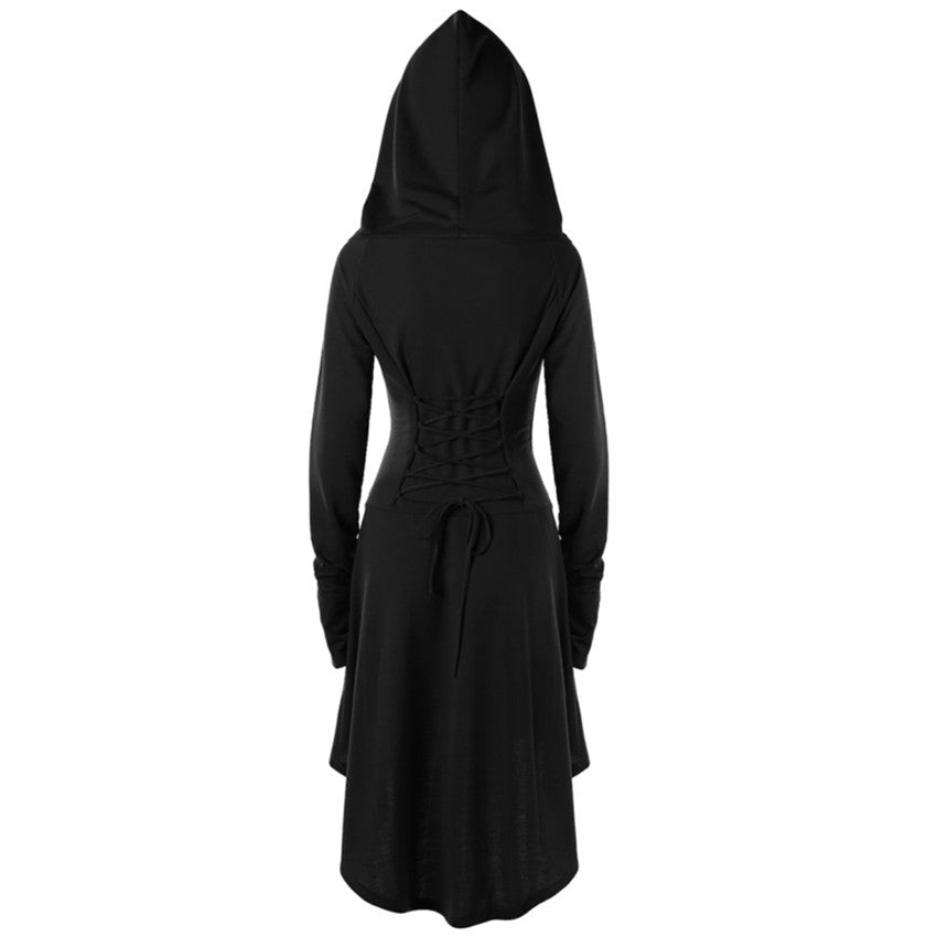 Gothic Punk Black Hooded Dresses for Women