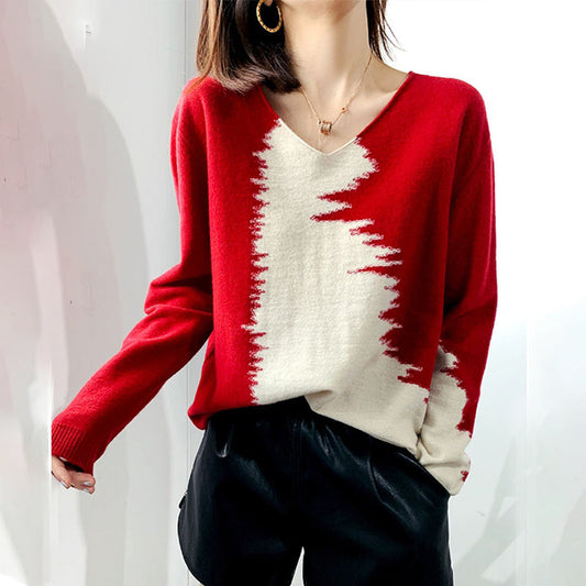 Red Long Sleeve Print Sweater