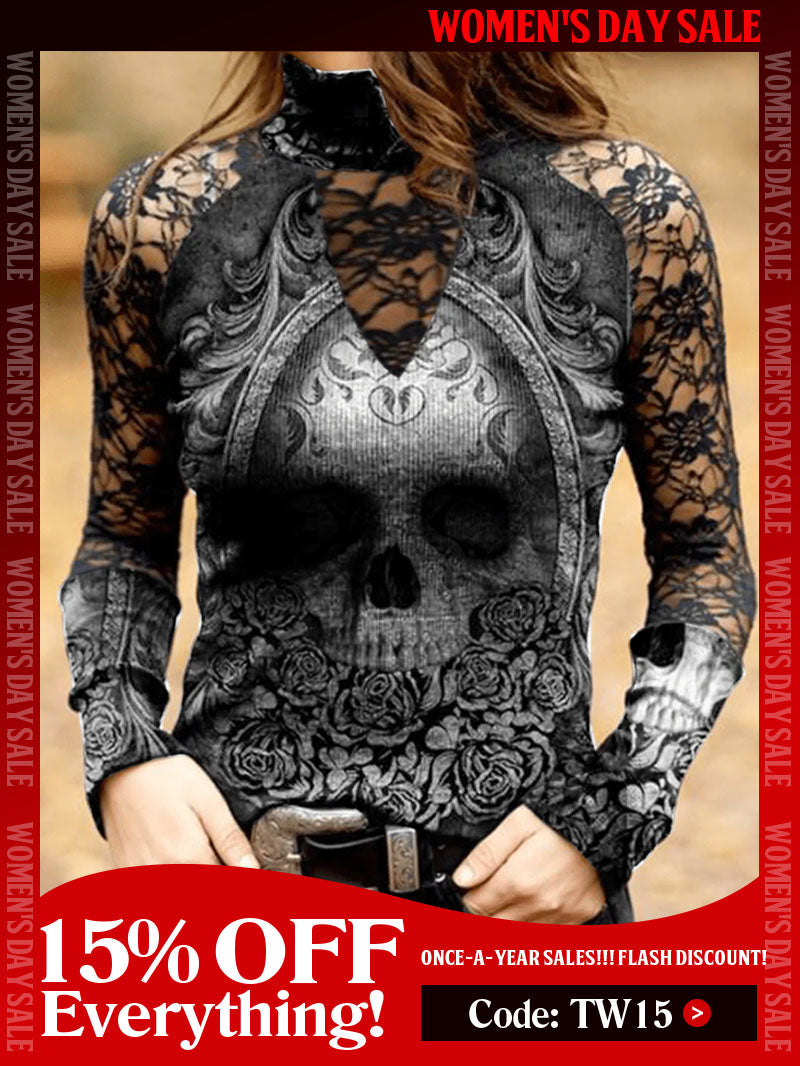 Punk Skull Lace Panel Top
