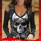 Cold Shoulder Skull Gothic Laced T-Shirt