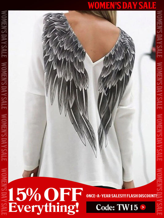 Angel Wings on Back V-neck T-shirt