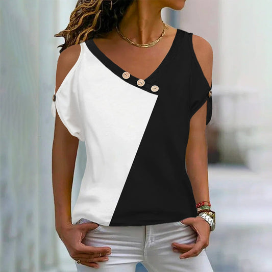 Black And White Color Block Top