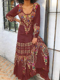 Women's Dresses Vintage Print Crew Neck Long Sleeve Dress - Maxi Dresses - Instastyled | Online Fashion Free Shipping Clothing, Dresses, Tops, Shoes - 02/03/2022 - color-black - color-blue