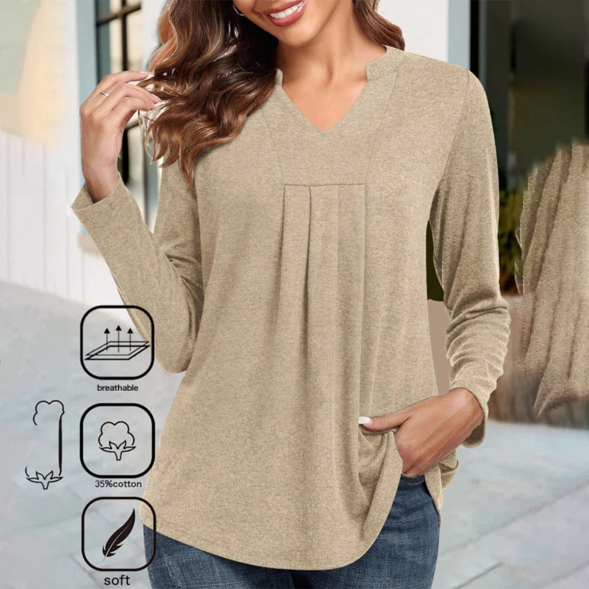 Apricot Long Sleeve Plain Top